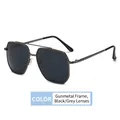 Classic gunmetal double-bridge sunglasses with dark grey lenses for men's outdoor style - Gunmetal Frame Black Grey Lens