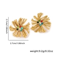 Detailed view of vintage gold flower earrings with colorful rhinestones and size labels - Colorful Stone Rope