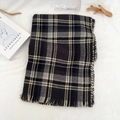 Plaid scarf in black, grey, and beige with tassels, made of soft cashmere-like material - Black