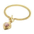 Bracelet doré en acier inoxydable avec pendentif cœur en œil de chat rose et fermoir OT - Bracelet en Or avec Pierre Rose (Commémoratif)(KB113935-Z)