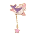 Cute purple whale enamel pin with pink clouds and gold moon star charms accessory - Purple Whale Star and Moon Chain Style (C2361-1)