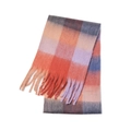 Rainbow plaid mohair scarf featuring orange, purple, and blue checks with long tassels - 17#