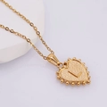 Gold stainless steel heart necklace with letter L engraving and beaded border detailing - L (With Chain)