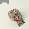 Ruban de Noël en faux lin kaki avec motifs chaussettes et texte Merry Christmas 6,3cm - Ruban de Chaussettes Colorées Kaki de 6,3 cm de Large / 2 Mètres