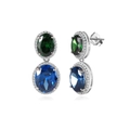 S925 sterling silver oval drop earrings with green and blue stones in micro-pave setting - Lze45-p