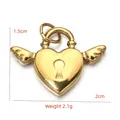 Golden heart lock pendant with wings, stainless steel jewelry charm, 2.1g weight - BXGPJ109-Winged Heart Padlock Pendant
