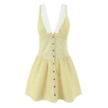 Robe jaune sans manches à pois avec col en V en dentelle blanche et boutons devant - S / Jaune