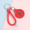 Cartoon watermelon leather key fob cover with red woven strap and metal keychain - Hand Strap Style - Watermelon