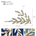 Detail showing golden leaf hairpin dimensions 6.5cm with sparkling zircon stones - Leaf Shape Style (HS-J6765G)
