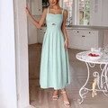 Abito midi azzurro a sottoveste con dettaglio cut-out in vita per le vacanze - S / Verde