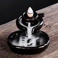 Creative black ceramic backflow incense burner with smoke effect on wooden desk - Good Fortune & Wealth