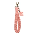Portachiavi in cotone rosa intrecciato a mano con chiusura in bronzo e ciondolo foglia - 4*18cm / Rosa