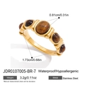 Vintage 18k gold plated stainless steel ring with five brown tiger eye stones - Tiger Eye Style (JDR0107005-BR-7) / Size 7 (Inner Diameter approx 1.73cm)