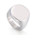 Polished minimalist stainless steel signet ring with a round flat mirror finish top - US 7 / 18mm Silver Polished Round Style (KR47941-K)