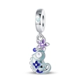 Pendentif en argent avec fleur violette et caméléon émaillé bleu pour bracelets - Pendentif Caméléon Fleur
