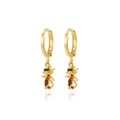Golden dragon hoop earrings with red and black inlaid stones on a reflective background - Dragon Pendant (Style 19)