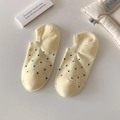 Pale yellow low-cut invisible socks with black polka dots and soft cotton texture - One Size / Milky Yellow