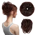 Messy bun hair piece in auburn synthetic fiber for elegant updo hairstyles - Reddish Brown