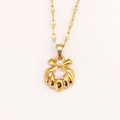 Collar de concha dorada con perla pequeña y colgante estrella rosa en cadena plana - Estrella de Mar Rosa