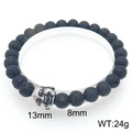 8mm volcanic stone beaded bracelet with 13mm silver hollow skull charm for men - Silver Skull Style (KB205886-Z)