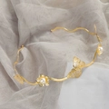 Golden flower and butterfly headband with white pearls for elegant wedding hairstyles - 24#