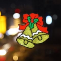 Christmas window sticker with golden bells, red bows, and glitter finish for holiday decor - Double Bells