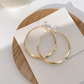 French vintage geometric golden hoop earrings with 925 silver needles and twisted texture - Golden Yellow Twisted Round Hoop (E042)