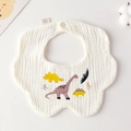 Soft cream gauze cotton baby bib featuring cartoon dinosaur print and scalloped edges - Gauze Flower Wrap - Chameleon