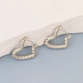 Silver stainless steel heart hoop earrings with unique geometric 3D textured finish - Silver Style K7-49