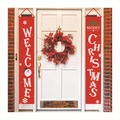 Red Christmas porch banners with Merry Christmas and Welcome text for holiday door decor - Bright Red Welcome Snowman Style (Christmas-13)