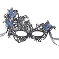 Maschera veneziana in pizzo nero con farfalle blu sfumate e strass luccicanti - Farfalla Fenice con Strass - Nero