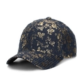 Casquette de baseball bleu marine avec paillettes florales dorées et tissu en tweed - Bleu Marine Noir Fleurs Dorées (C)