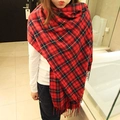 Fashionable red plaid cashmere-like scarf with fringe details for autumn and winter warmth - Bright Red Plaid