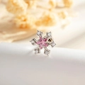 Silver snowflake earring with pink star zircon and screw back for cartilage piercing - Snowflake Pink Star (A1003-2#)
