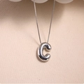 Polished silver alphabet C balloon pendant necklace on a minimalist cross chain - Silver (With Necklace) C