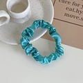 Glossy cyan satin hair scrunchie for women with elegant pleated texture finish - Lake Blue