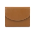 Minimalistische bruine leren portemonnee met halfronde flap en fijn stiksel detail - Bruin