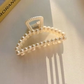 Elegant semi-circle hair claw clip featuring lustrous white pearls for women hair styling - Pearl Style - Half Moon Claw