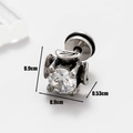 Detail view of retro stainless steel stud earring with cubic zirconia and dimensions - Crown Wing Style (S66)