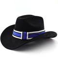 Detailansicht eines schwarzen Western-Filzhutes mit einem dreifarbigen Zierband - M (56-58cm) / Schwarz