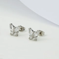 Elegant silver butterfly stud earrings set with zircon stones on a white background - Butterfly Bow (E0022S) / Steel