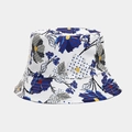 Reversible bucket hat with white floral ethnic pattern for sun protection and outdoor style - One Size / 29# White Blue Gray Floral