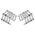 Detail of silver layered hollow ear cuffs with colorful inlaid zircon and rhinestones - VE1473 Multi-layer Color Zircon / White Gold