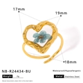 Detailed dimensions of heart-shaped gold-plated stainless steel ring with blue dried flower - Blue Heart Dried Flower Style (NB-R24434-BU)