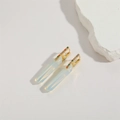 Gold rectangular hoop earrings featuring translucent white hexagonal stone pendants - Multi-Color Zircon Natural Stone