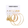 6-pair golden earrings set with pearls, daisies and textured hoops on display card - Gold White Flower Style (9298)