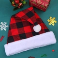 Classic red and black buffalo plaid Christmas hat with plush white brim and festive decor - Red and Black Grid