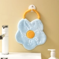Blue coral velvet flower hand towel with yellow center and orange hanging loop - Sky Blue
