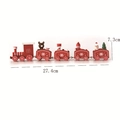 Red five-section wooden Christmas train decor with 27.4cm length and festive doll figures - Red