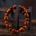 Polished brown Taihang Thuja wood prayer beads bracelet with natural grain texture - Straight Cut 1.2*1.3 with 0.8 Round Beads